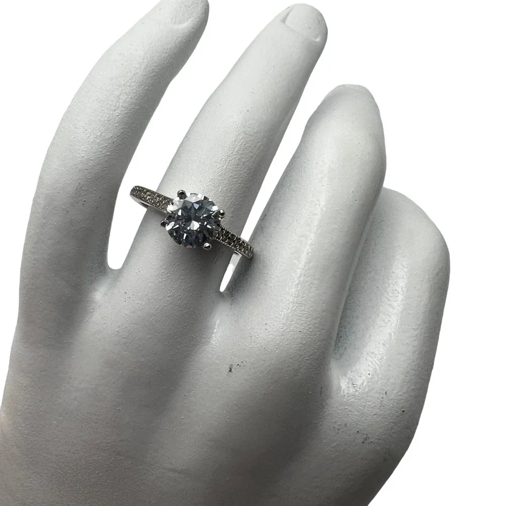 Womens Engagement Ring Large Clear Center Stone Accent Stones Sterling Size 6.5